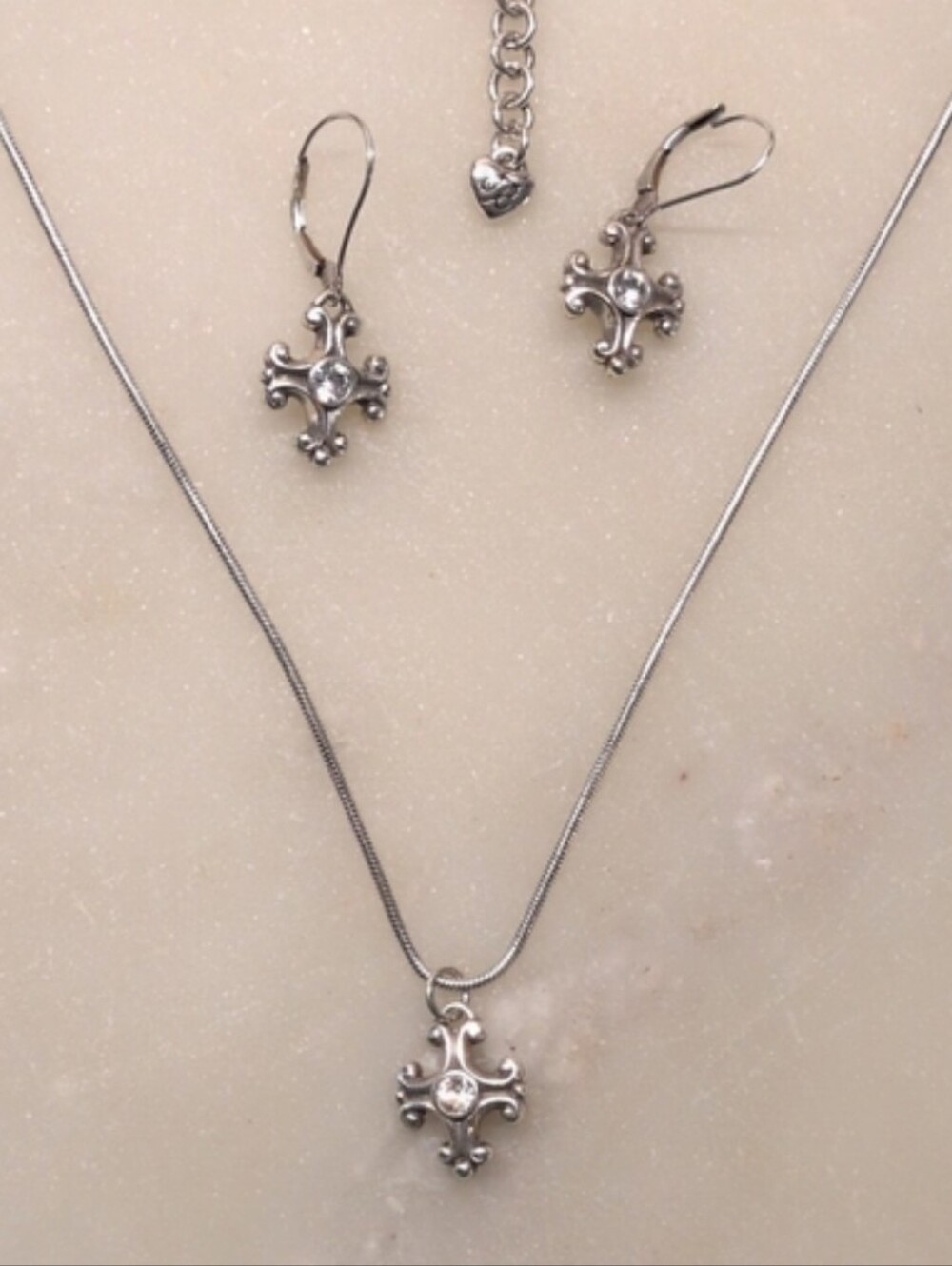 Brighton RARE Set! "Divina" Earrings, Pendant On Charm Necklace W/Double Clasp!